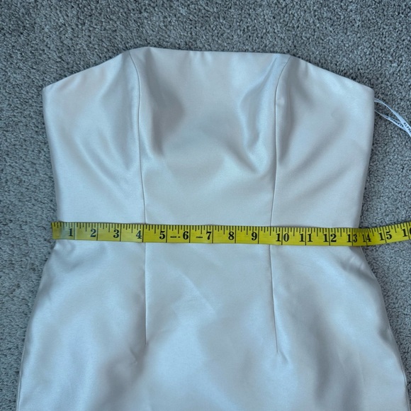 Alfred Sung D876 Strapless Gown Removable Watteau Train Champagne 0 - Picture 6 of 8